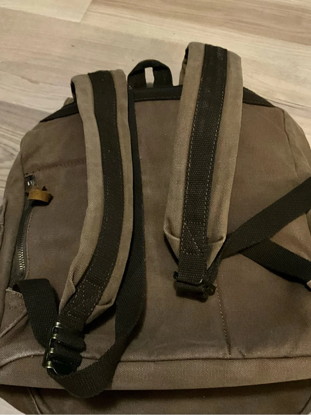 Brown Augur Strauss Canvas Drawstring Backpack with Leather Accents